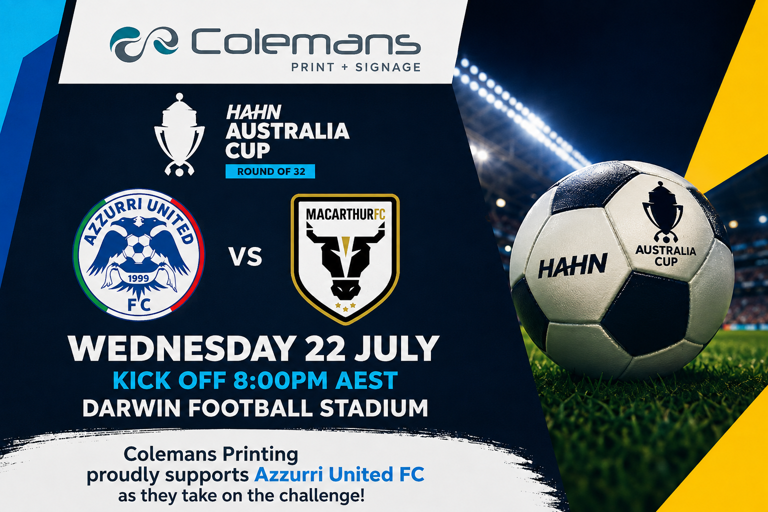 Colemans Printing Proudly Supports Azzurri United FC’s Historic Hahn Australia Cup Clash